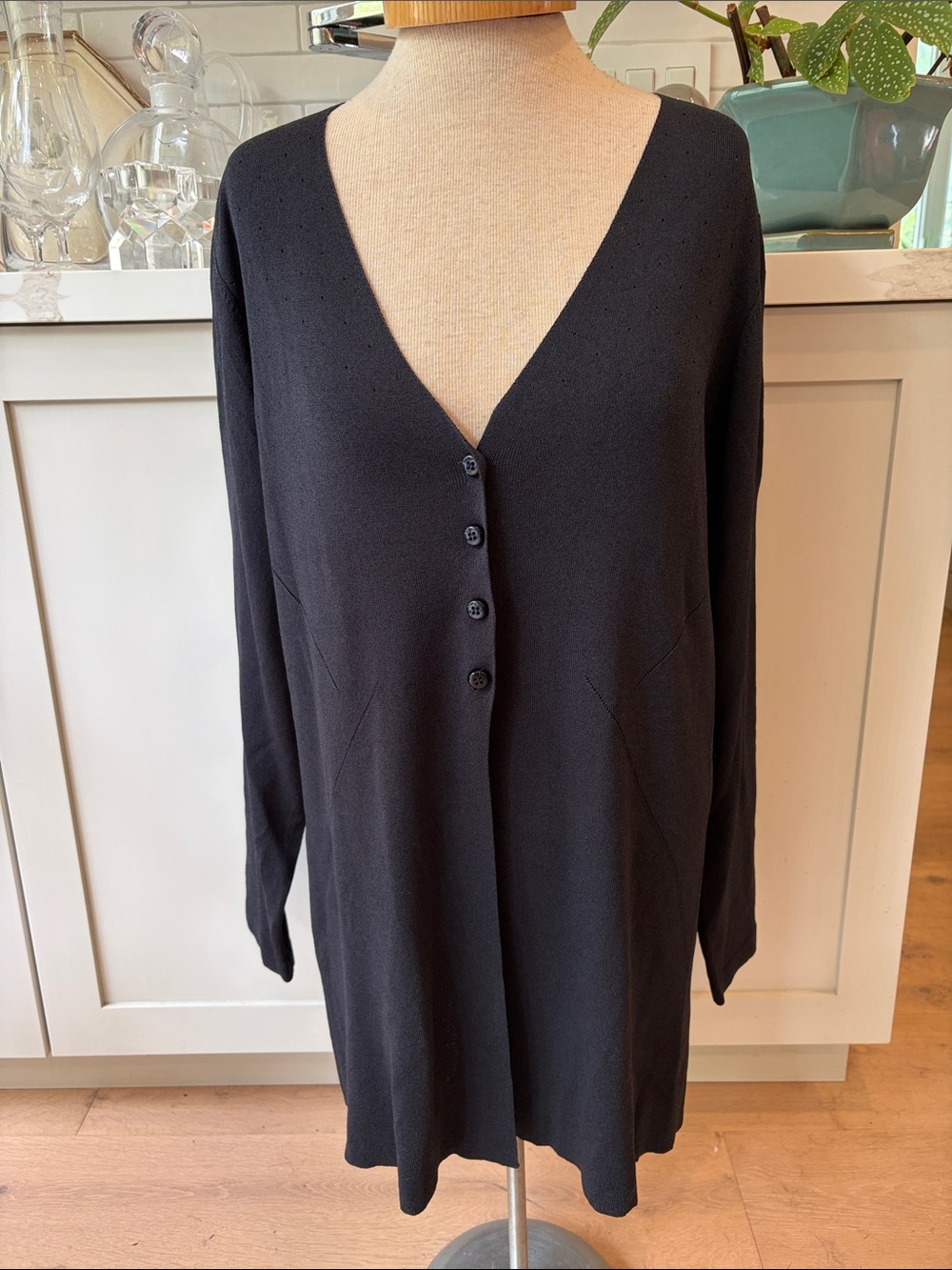 Marina Rinaldi Black Long Sleeve Button Front Cardigan